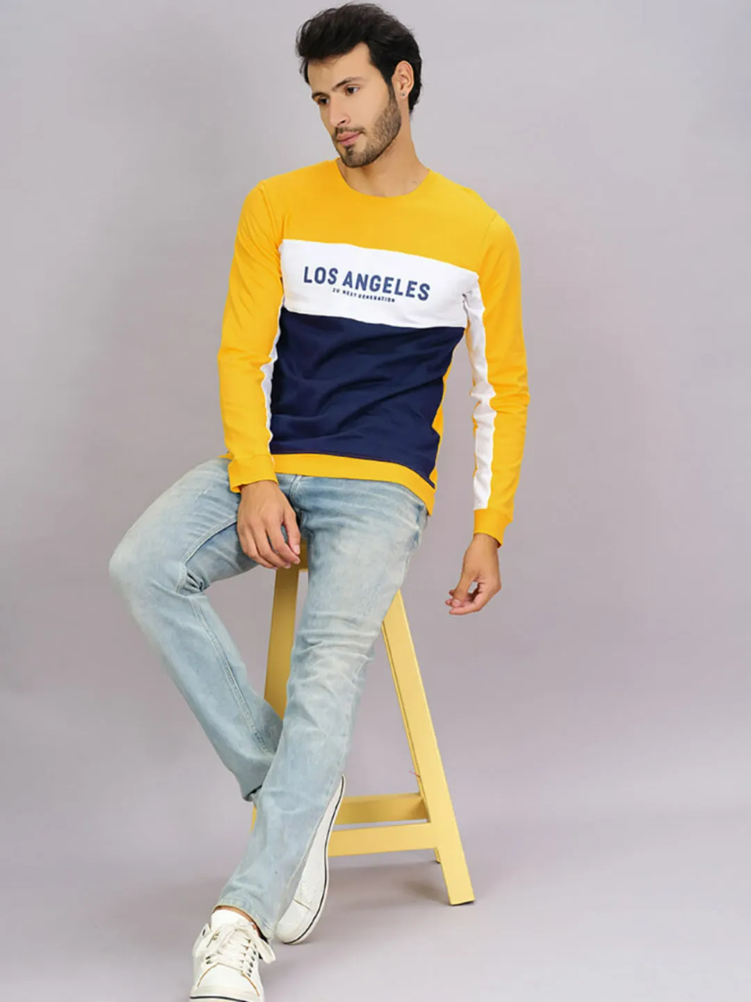 100% Cotton Color Blocked Full Sleeve Sweatshirt