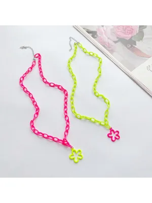 1pc Fashionable And Versatile Y2K Acrylic Fluorescent Color Hollow Small Daisy Chain Pendant Long Sweatshirt Chain, Suitable For Daily Wear With T-Shirts, Sweaters And Hoodies As Accessories For Men And Women