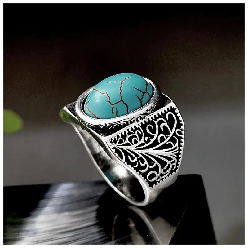 Fashion Antique Oval Turquoises Ring S4392511