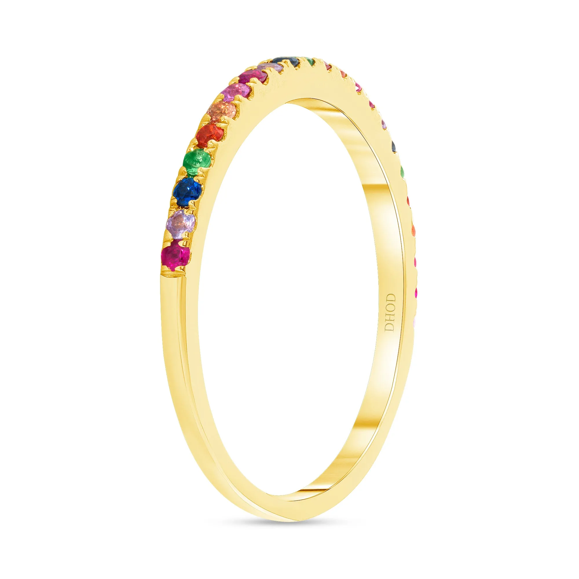 14K Gold Rainbow Multi Stone Band