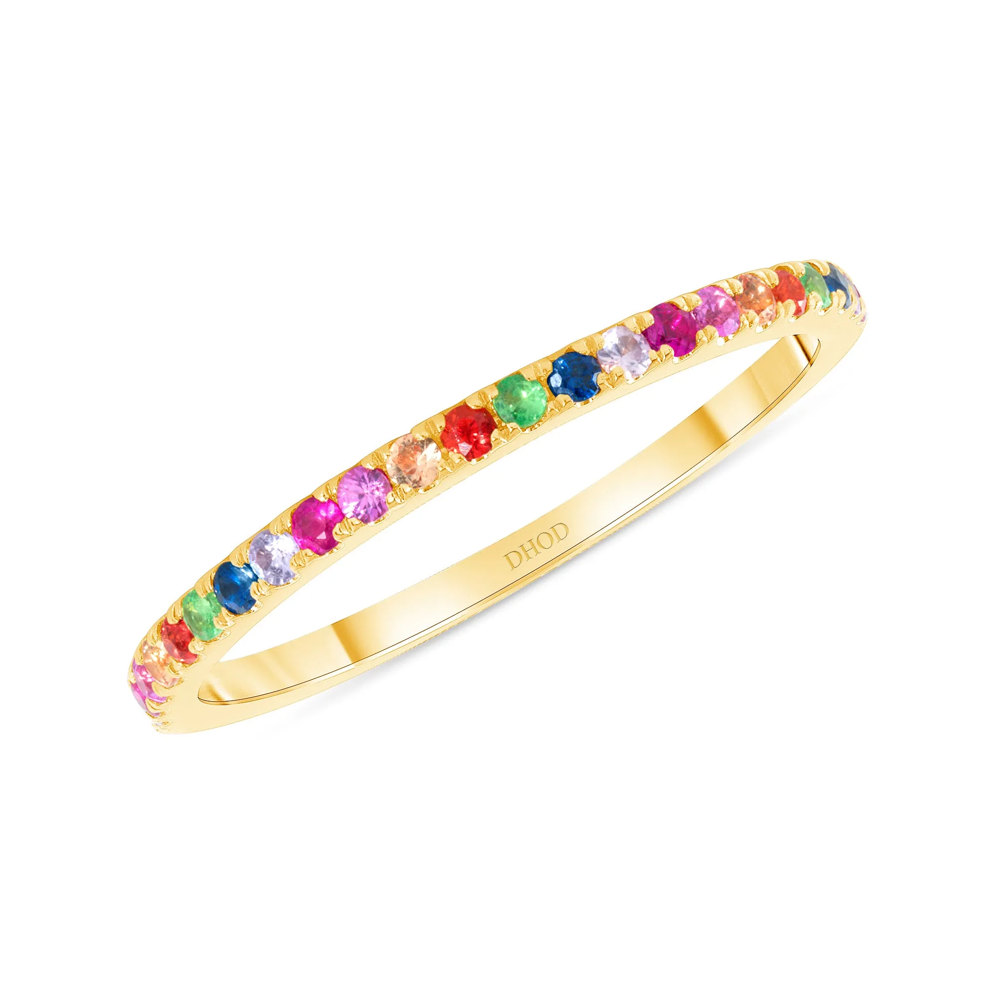 14K Gold Rainbow Multi Stone Band