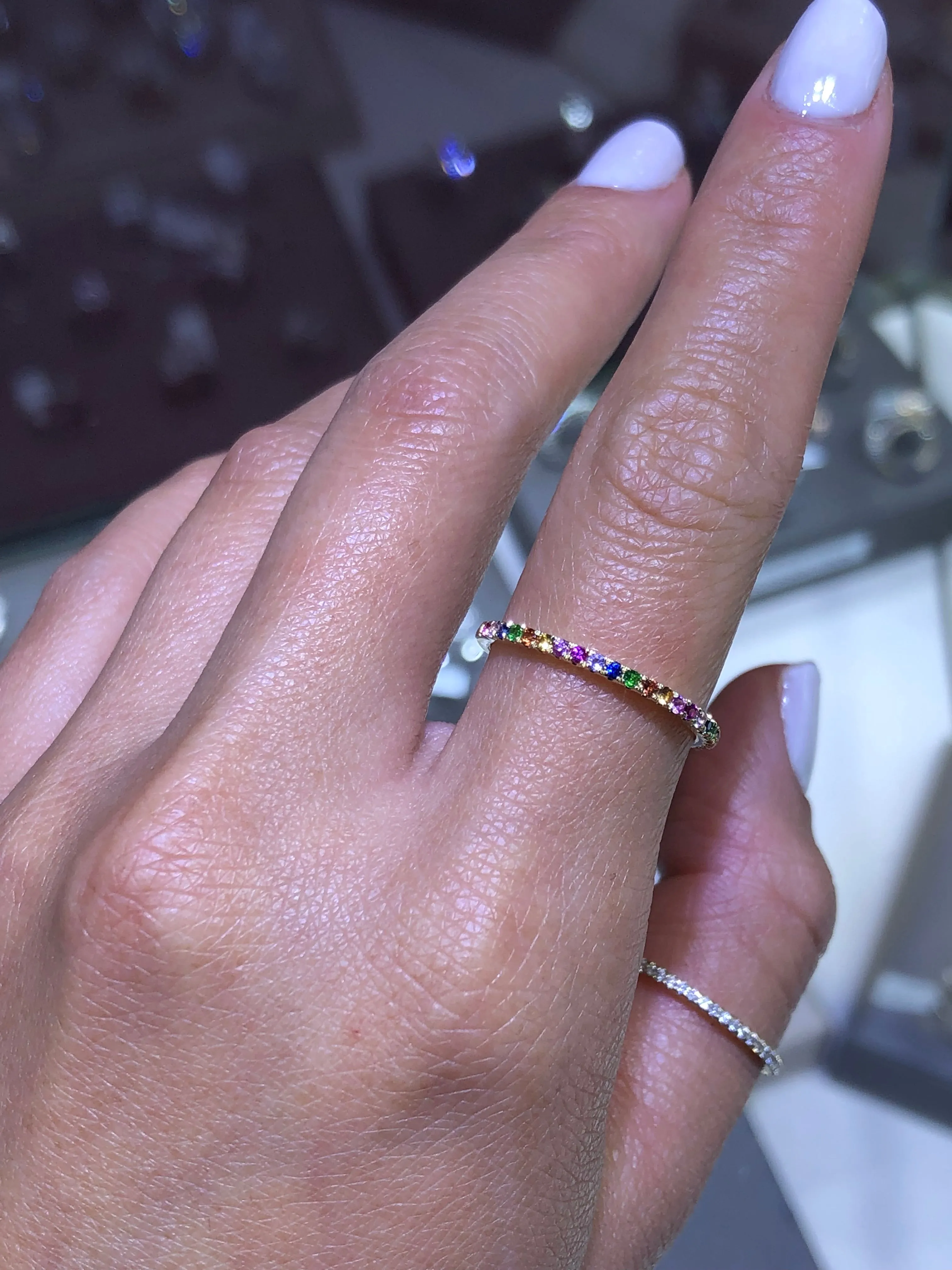 14K Gold Rainbow Multi Stone Band