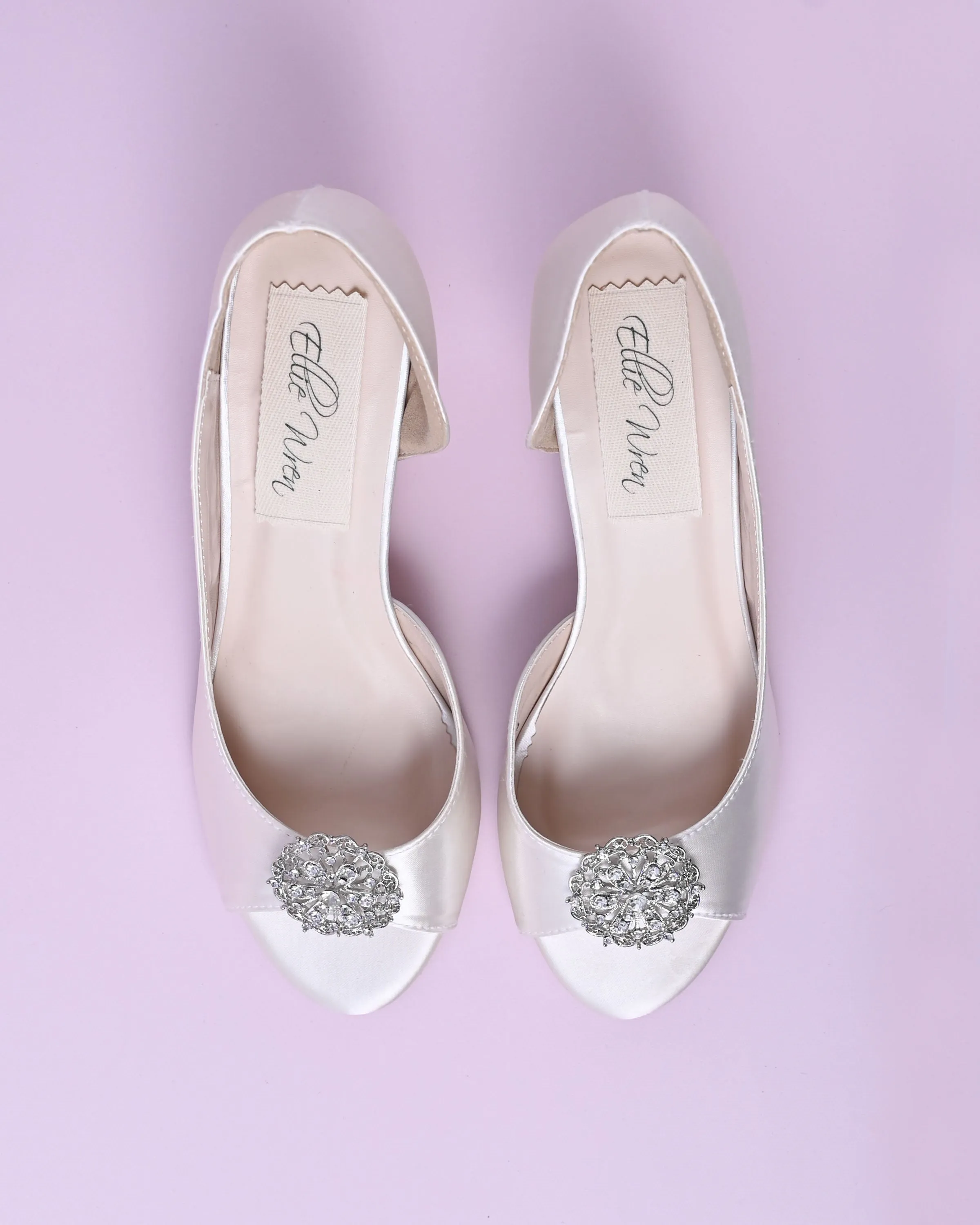 Joy Ivory Wedding Shoes with Silver Vintage Brooch