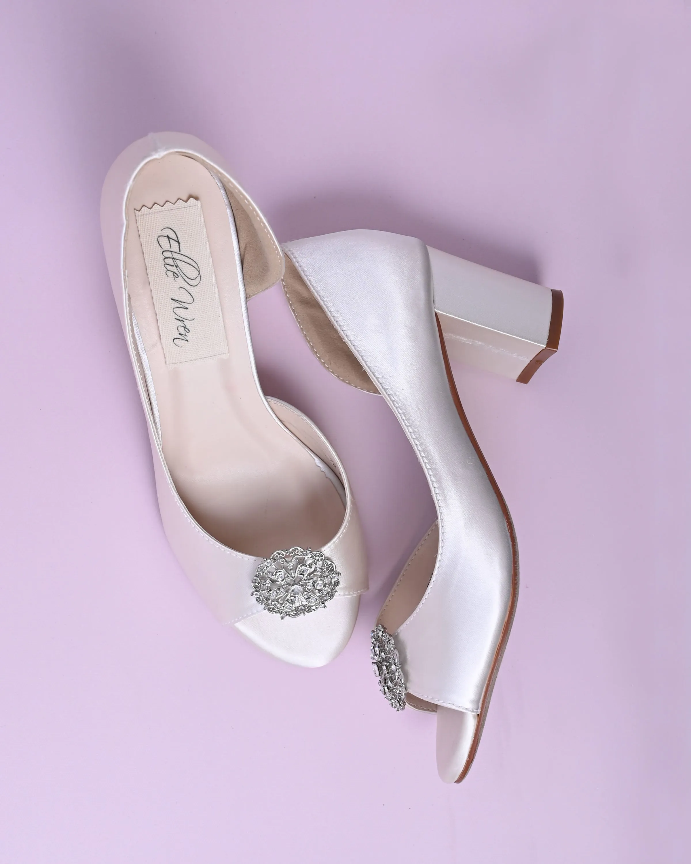 Joy Ivory Wedding Shoes with Silver Vintage Brooch