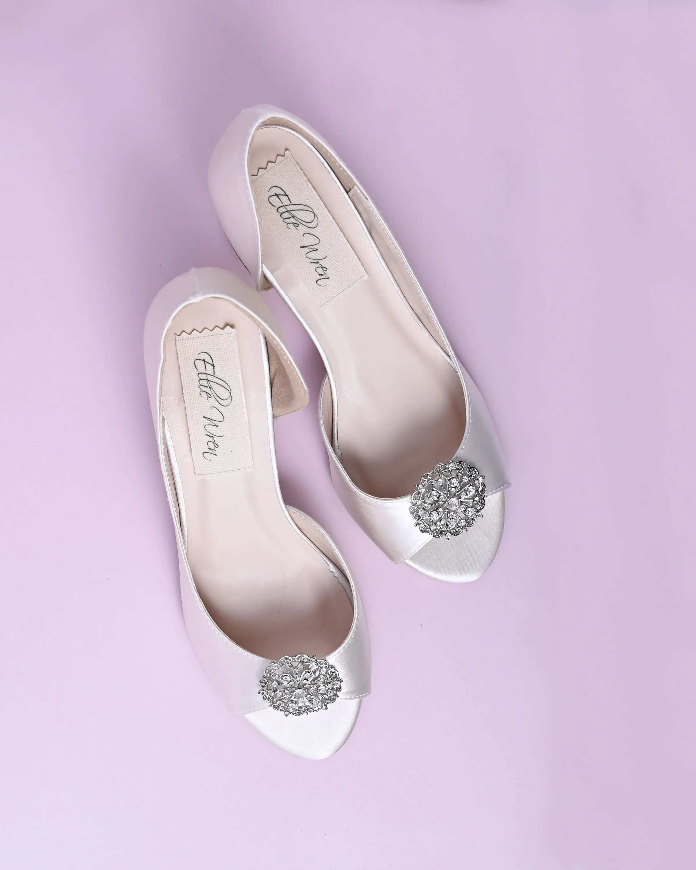 Joy Ivory Wedding Shoes with Silver Vintage Brooch