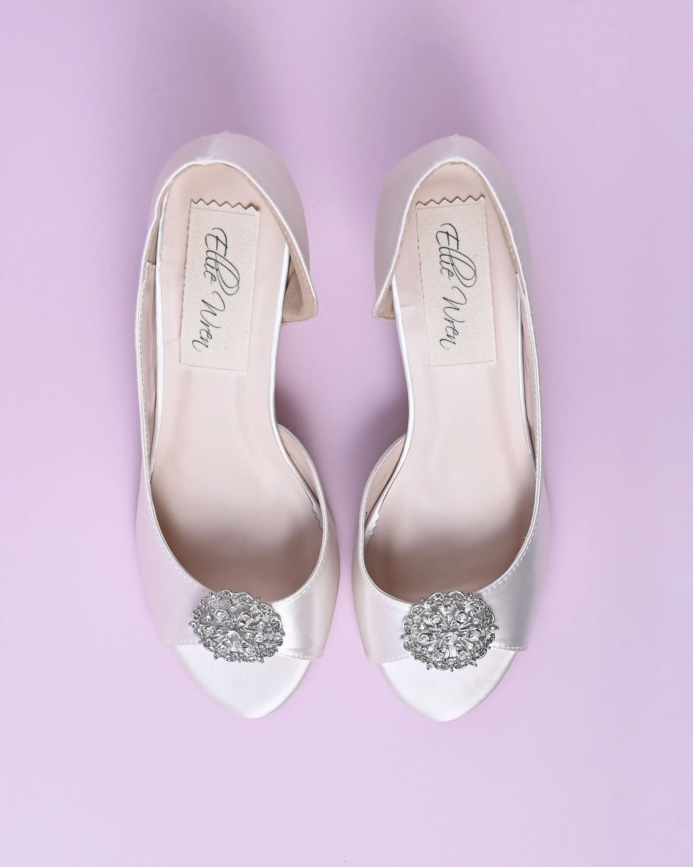 Joy Ivory Wedding Shoes with Silver Vintage Brooch