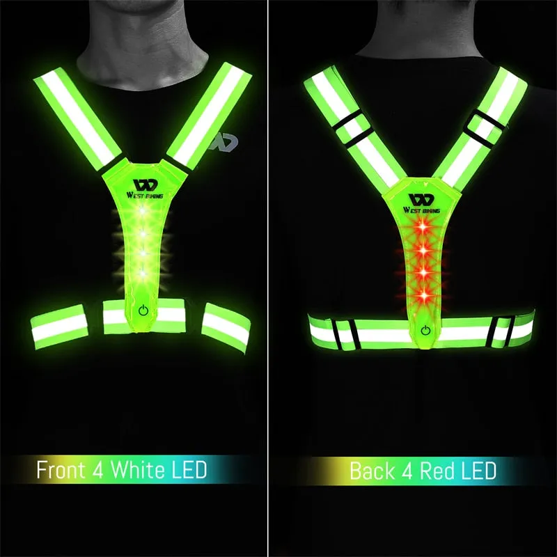 Adjustable Safety Reflective Cycling Vest Night Running Riding Warning Light USB Rechargeable Outdoor Sport LED Vest