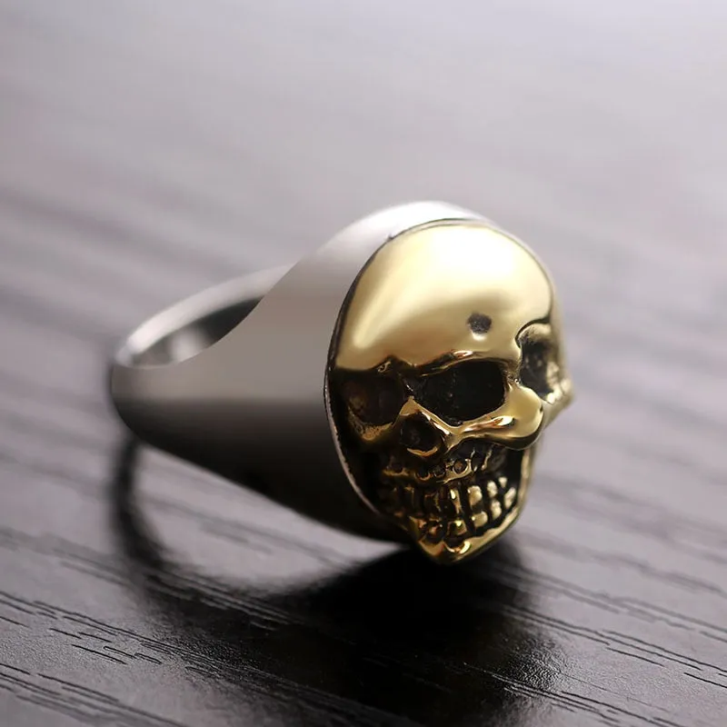 18mm Gold Skull 925 Sterling Silver Vintage Biker Ring