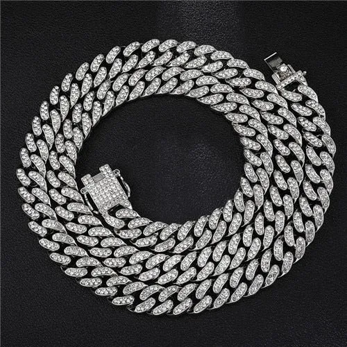 Iced Out Paved Rhinestones 1Set 13MM Unisex Cuban Chain CZ