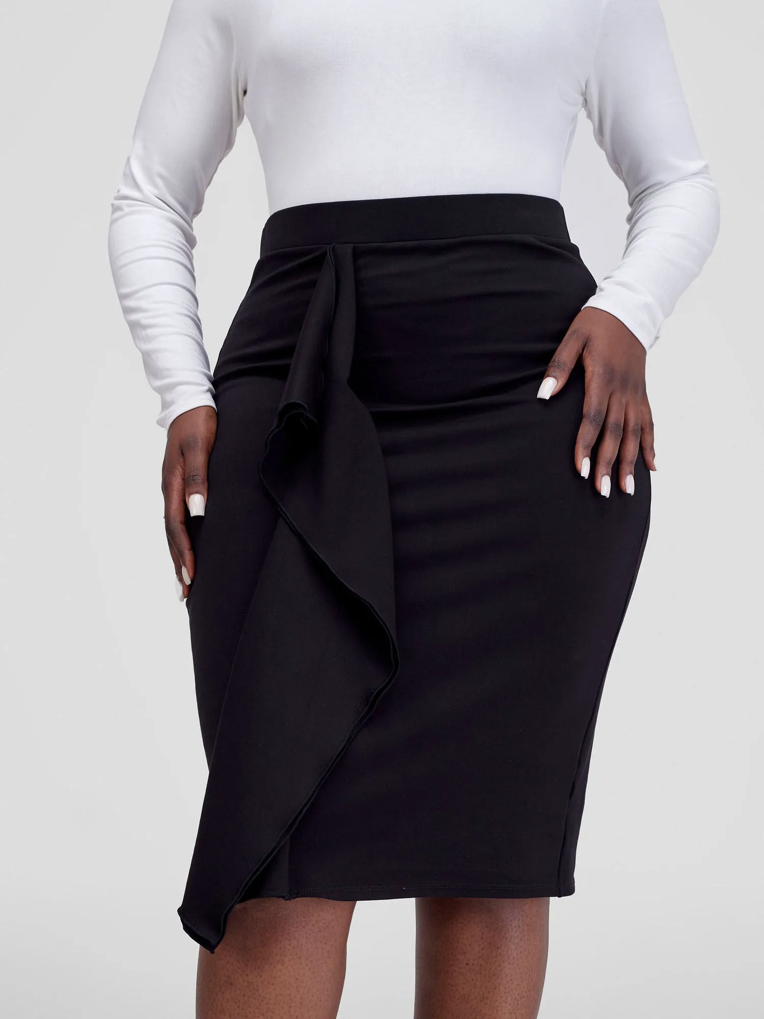 Vivo Tande Front Drape Skirt - Black