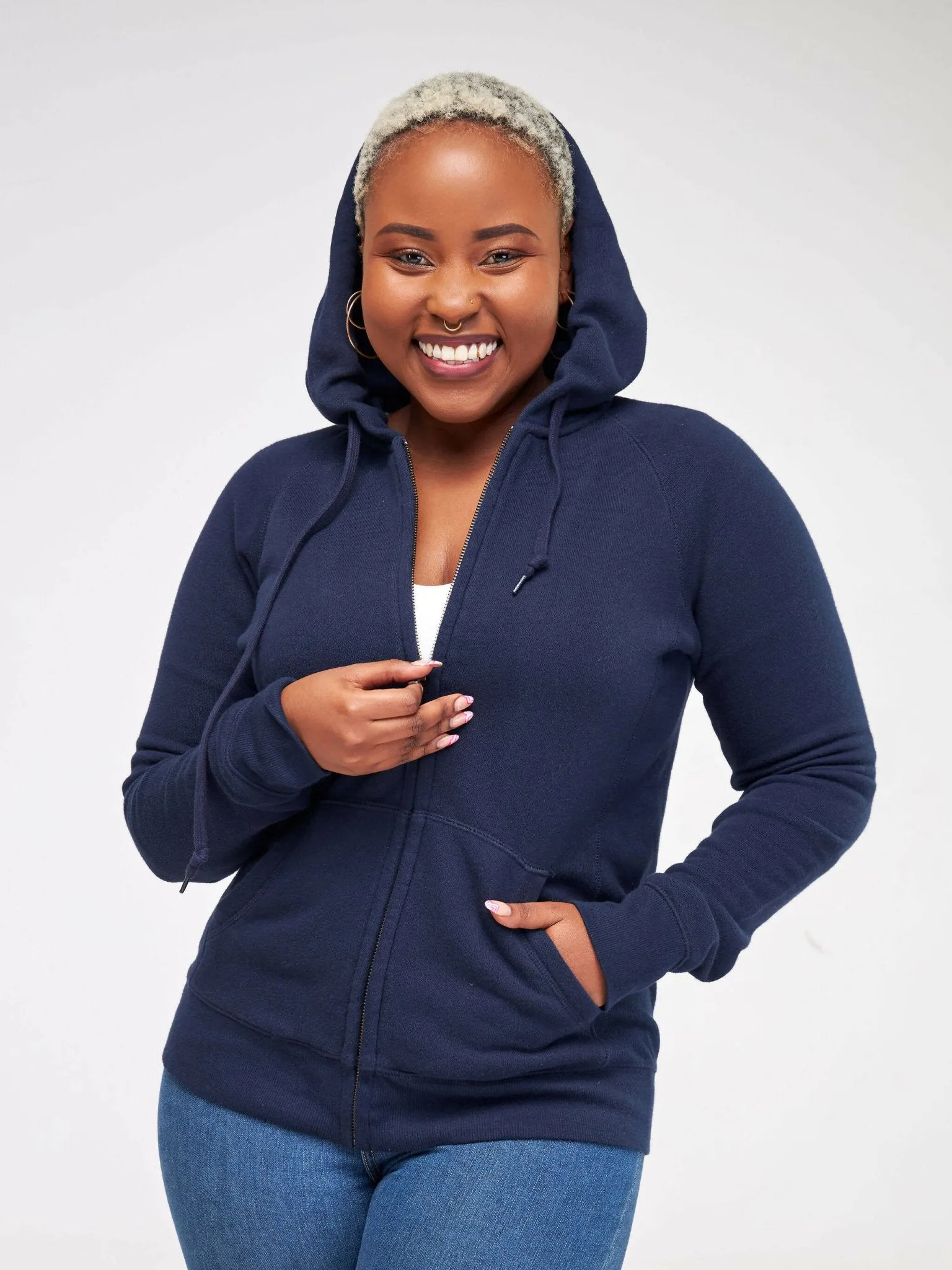 Hessed Zip Up Unisex Hoodies - Navy