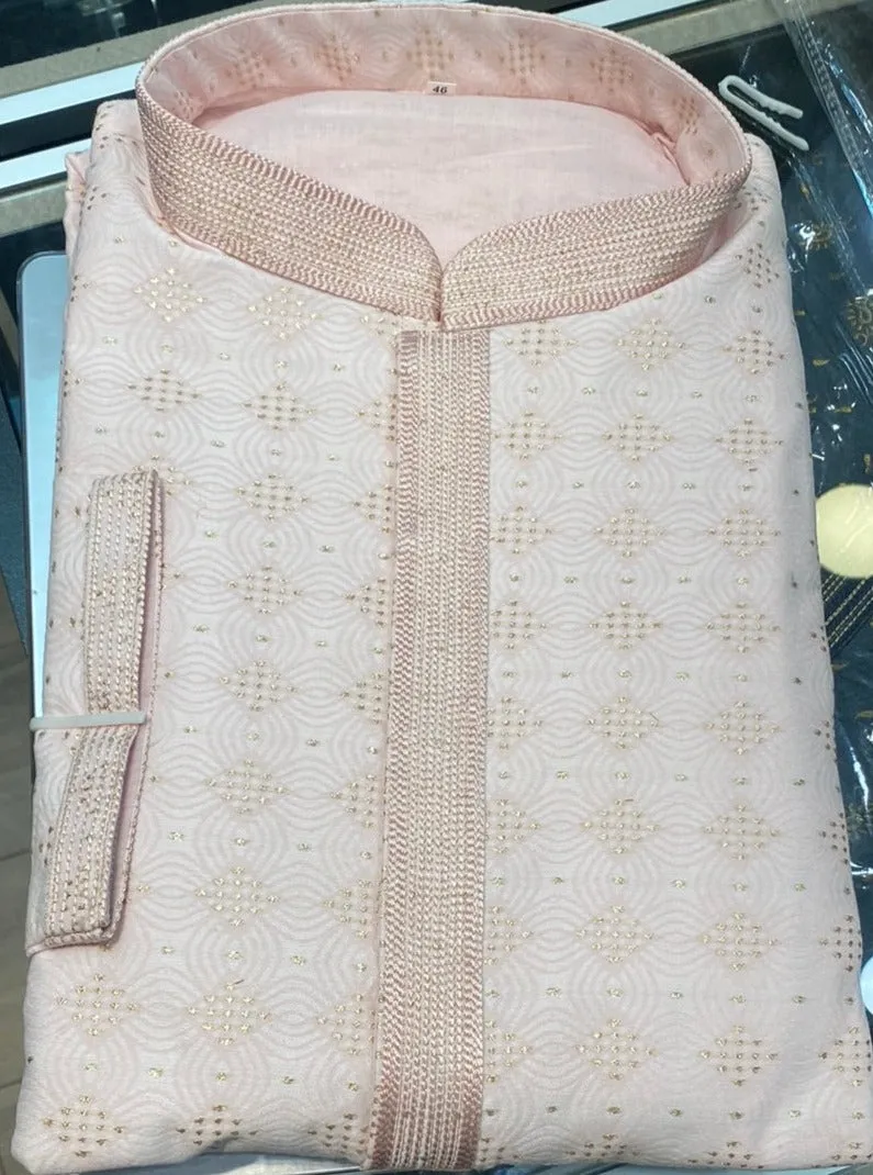 Attractive Light Pink Color Brocade With Lining Kurta Suit For Men