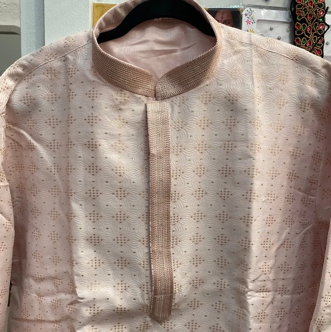 Attractive Light Pink Color Brocade With Lining Kurta Suit For Men