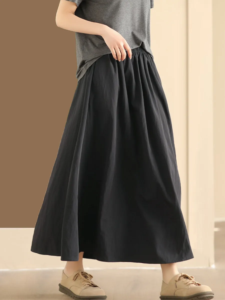 Women Summer Casual Solid Cotton A-shape Skirt KL1014