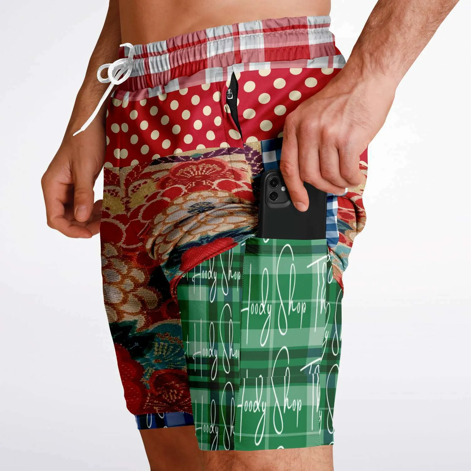 Busan Fleur Floral Plaid Patchwork Compression Activity Shorts