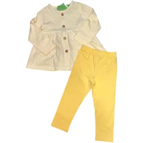 Button Top/Leggings, Yellow Stripe