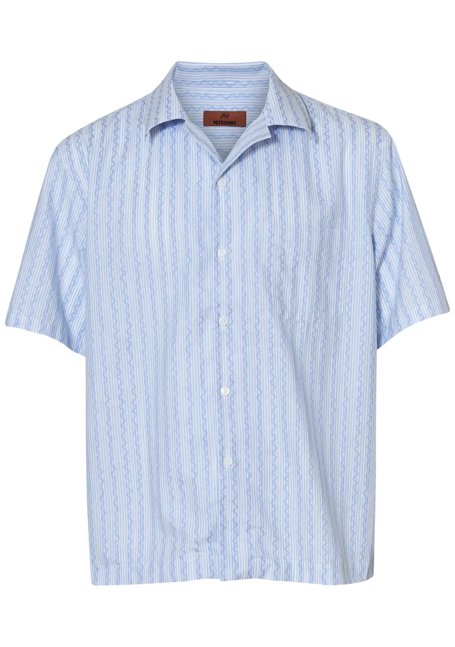 Short Sleeve Popeline Shirt Light Blue Zig Zag