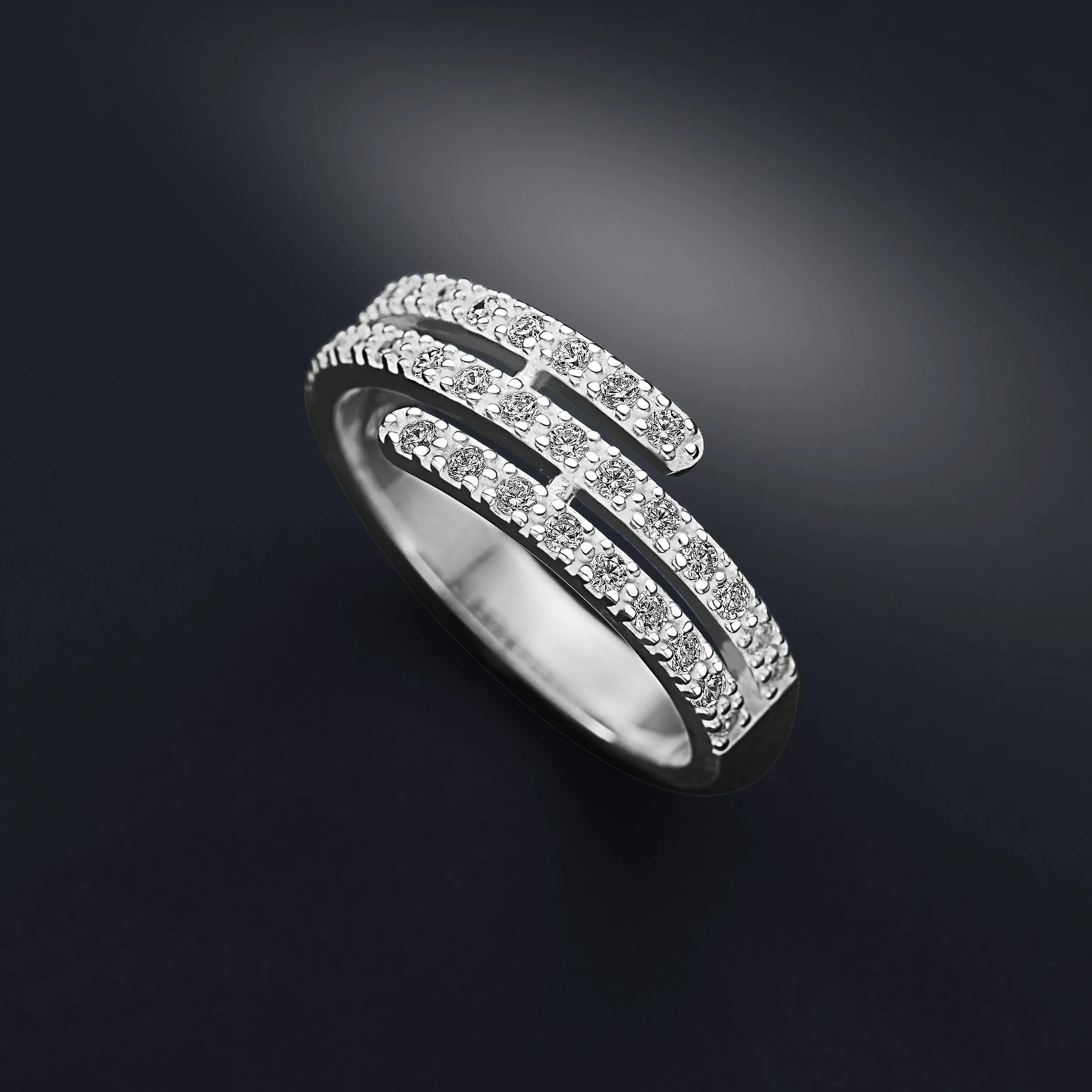 Spiral CZ Simple Wedding Rings Sterling Silver