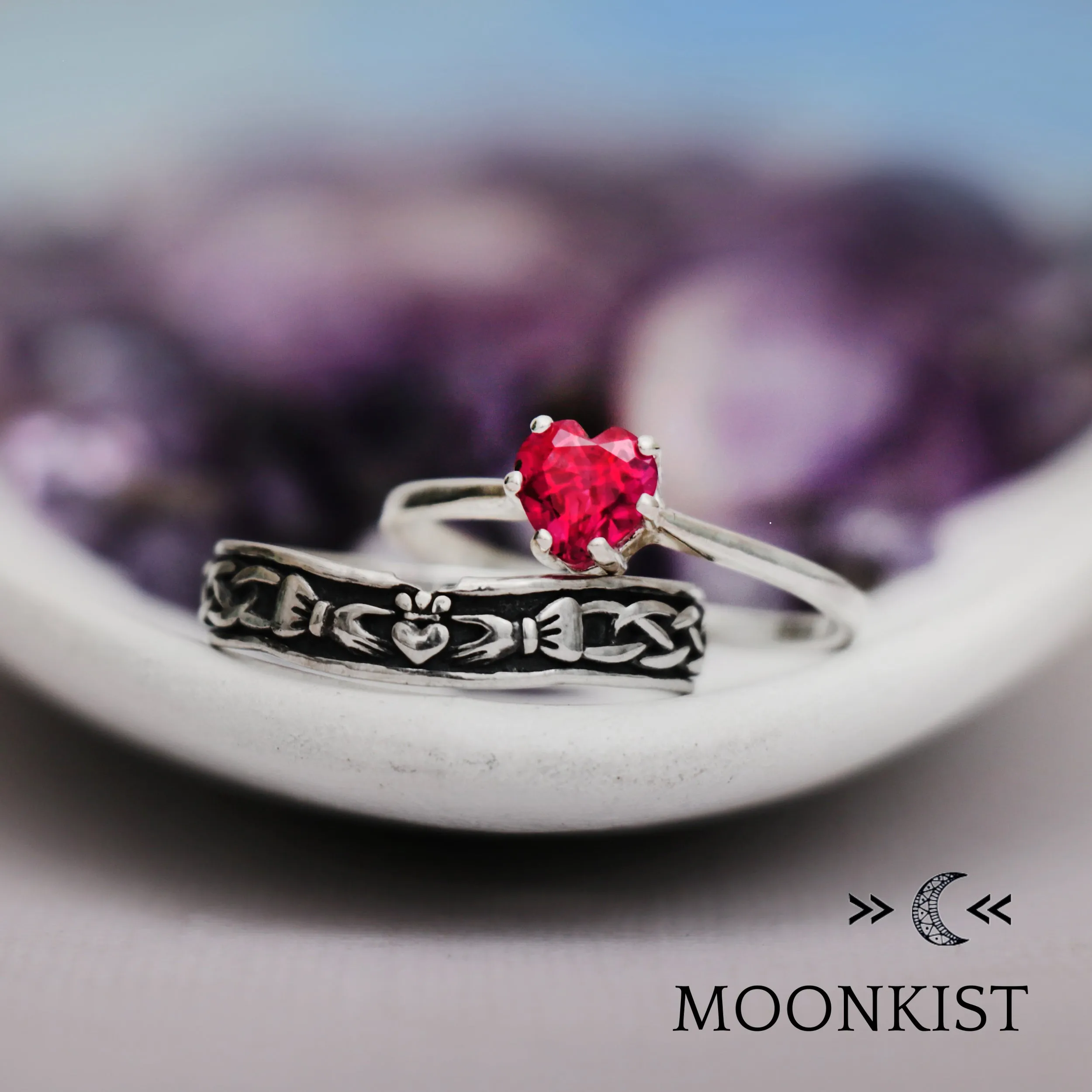 Sterling Silver Irish Engagement Ring Set | Moonkist Designs