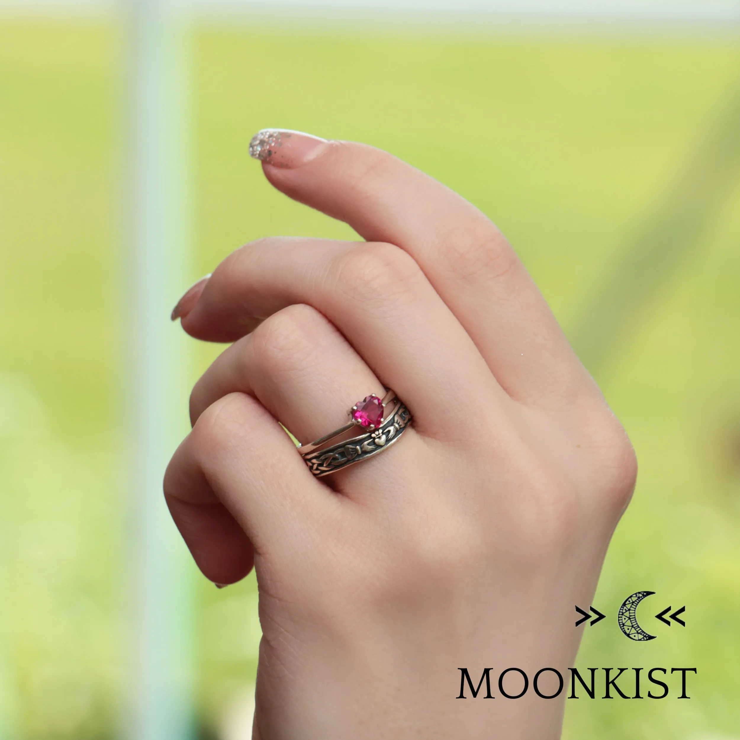 Sterling Silver Irish Engagement Ring Set | Moonkist Designs