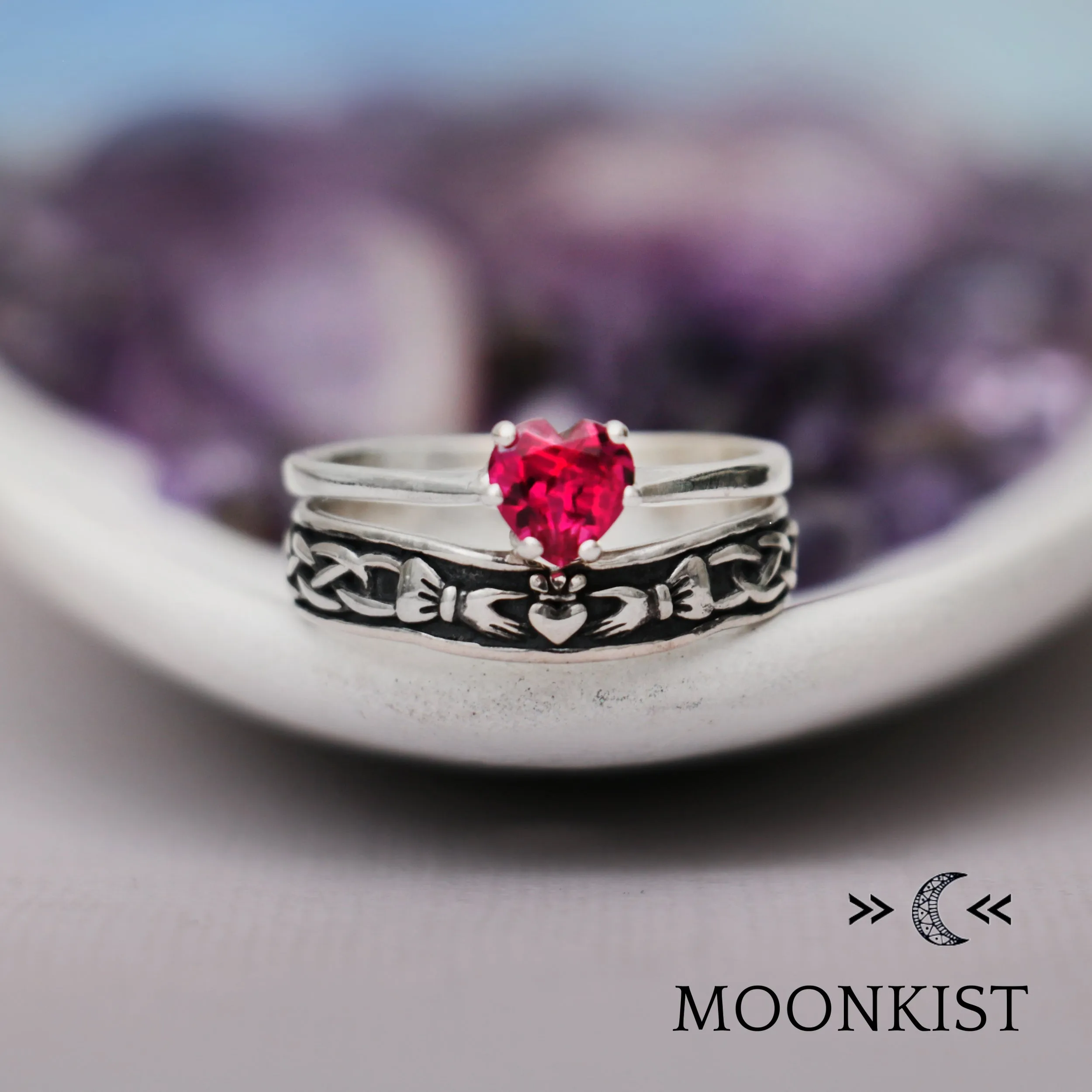 Sterling Silver Irish Engagement Ring Set | Moonkist Designs