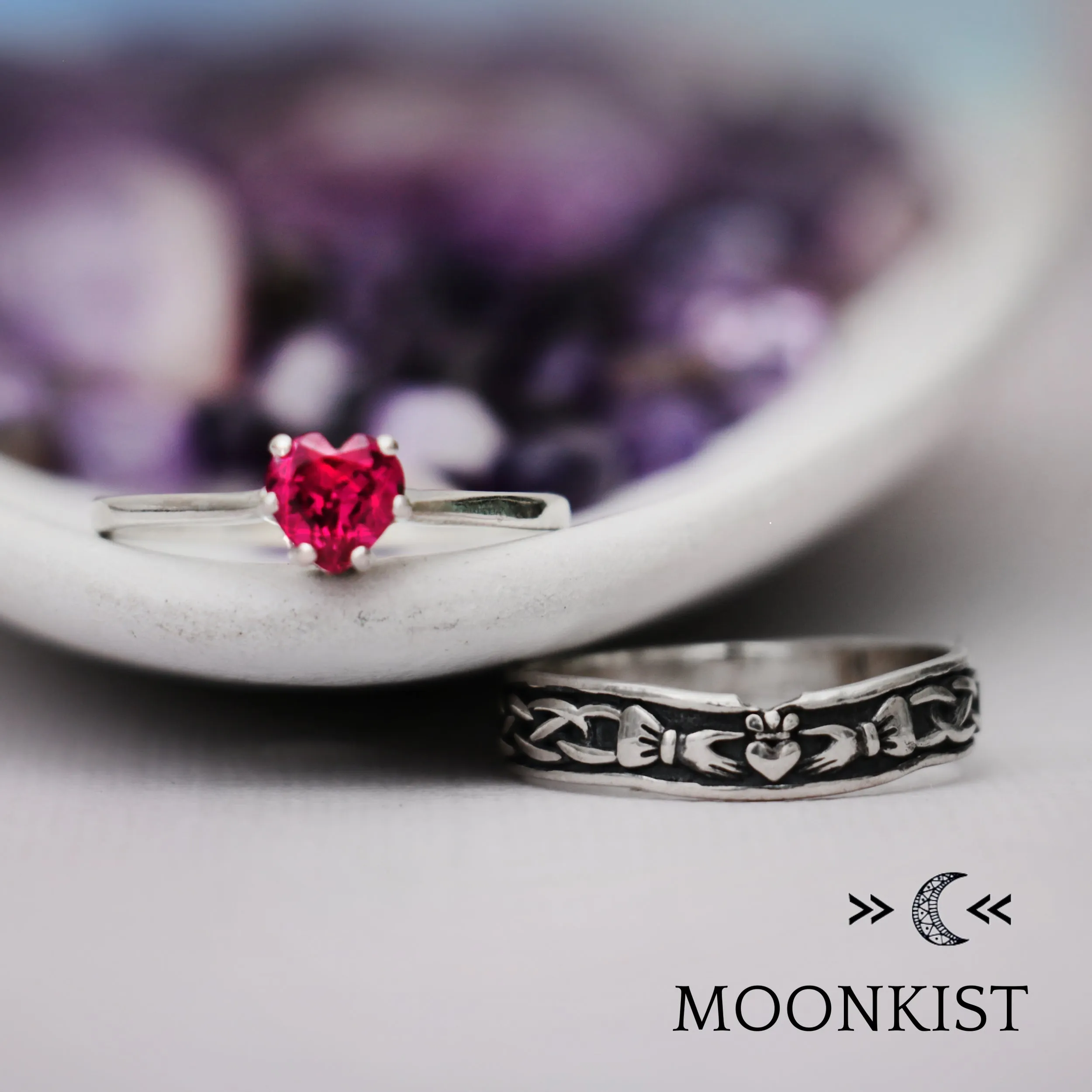 Sterling Silver Irish Engagement Ring Set | Moonkist Designs