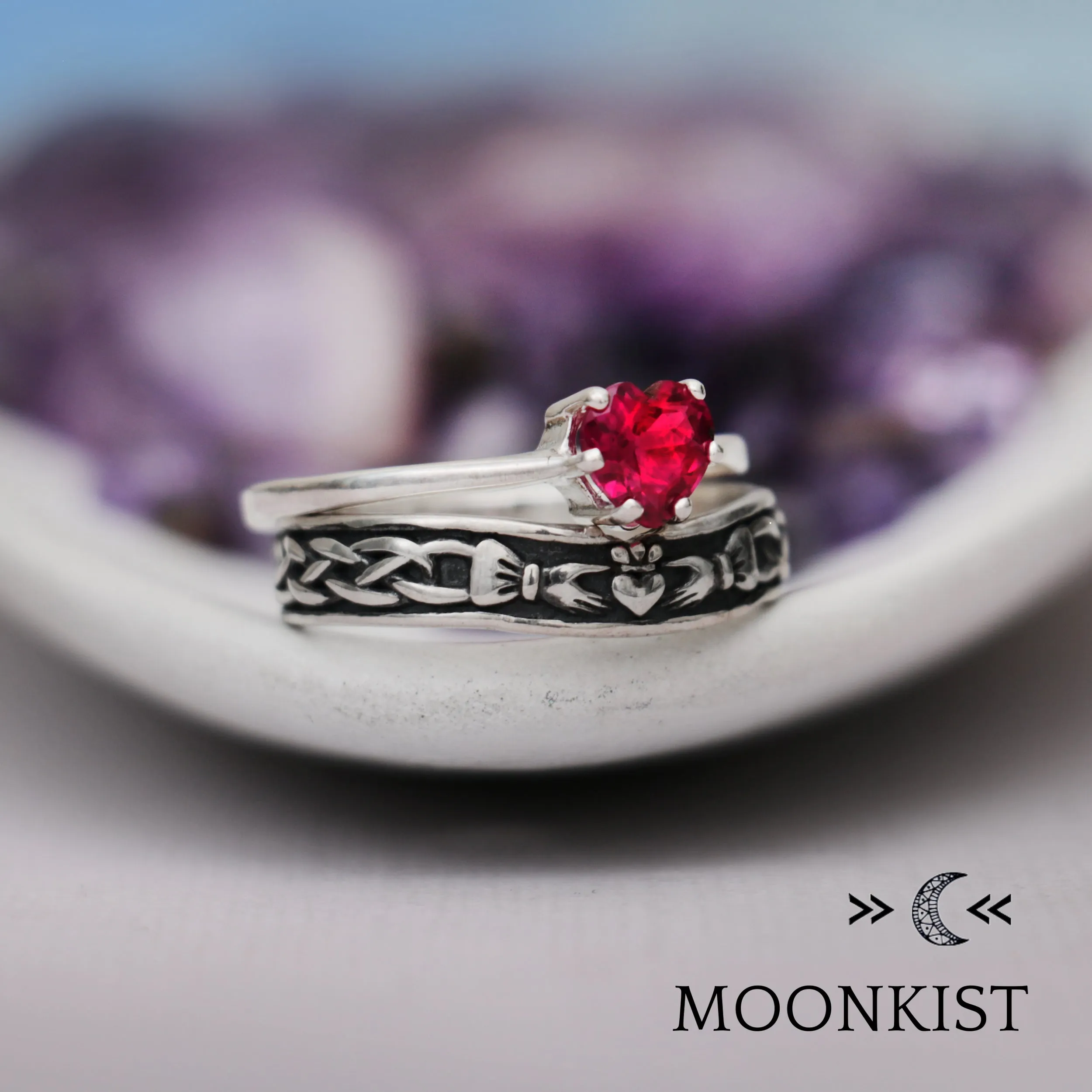 Sterling Silver Irish Engagement Ring Set | Moonkist Designs