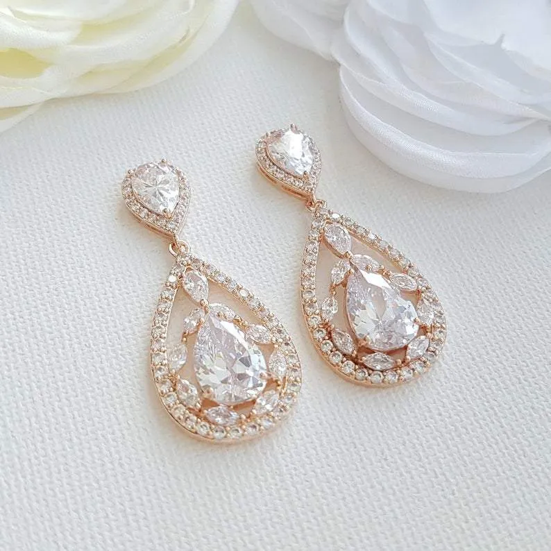 Gold Plated Drop Earrings for Wedding-Esther