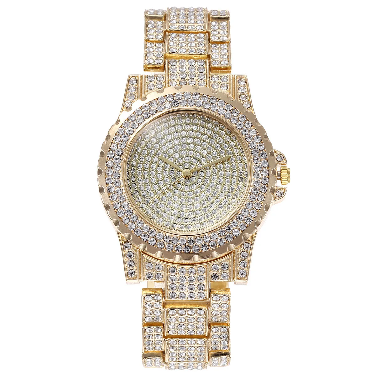 Diamond-Studded Necklace, Bracelet, and Quartz Watch Fashion Hip-hop Jewelry Set