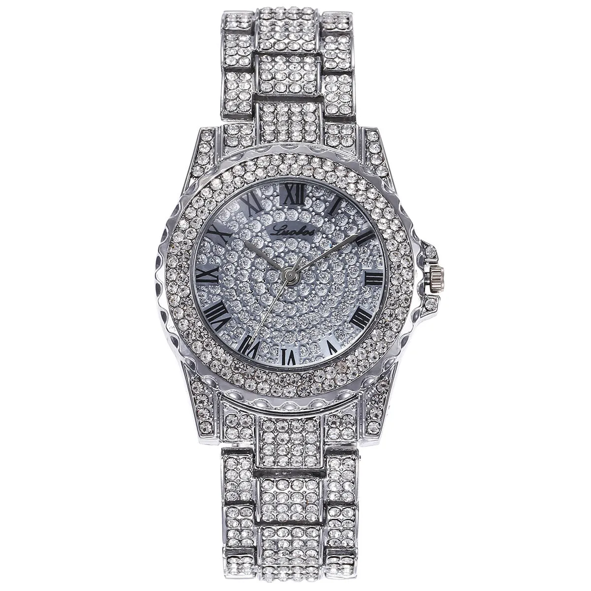 Diamond-Studded Necklace, Bracelet, and Quartz Watch Fashion Hip-hop Jewelry Set