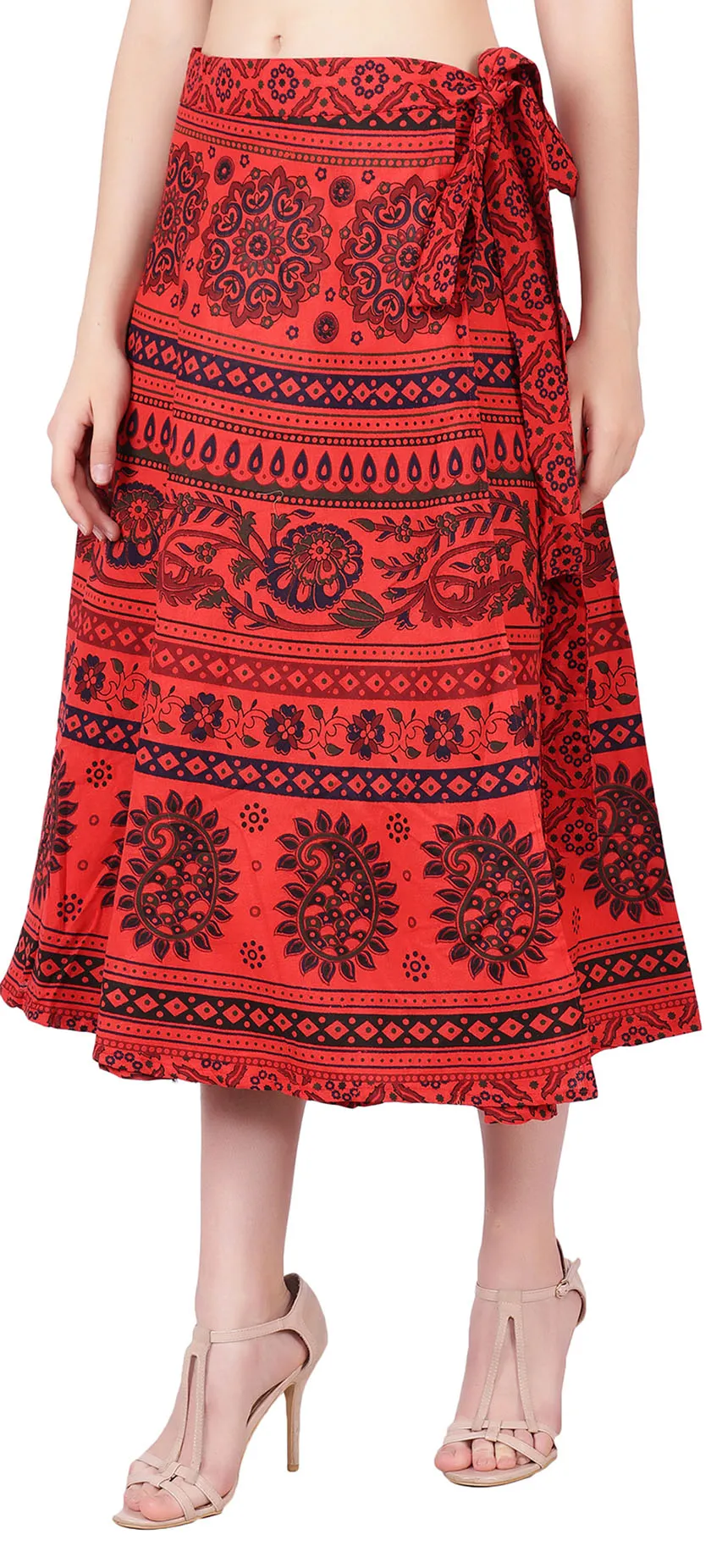 Indian Wrap Around Skirt Women's Cotton India Clothing(Red, One Size)