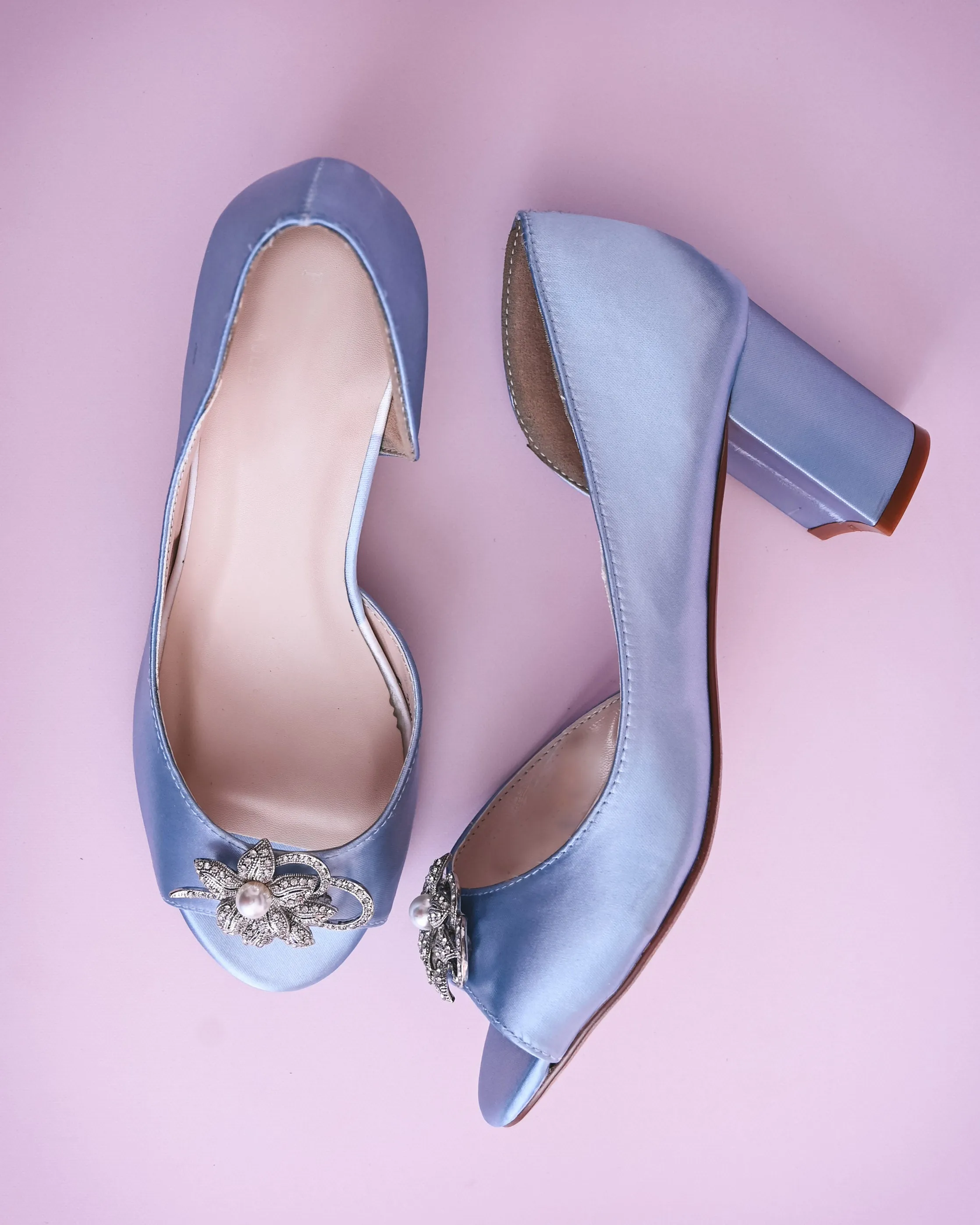 Joy Cornflower Blue Wedding Shoes with Looped Pearl Flower Adornment