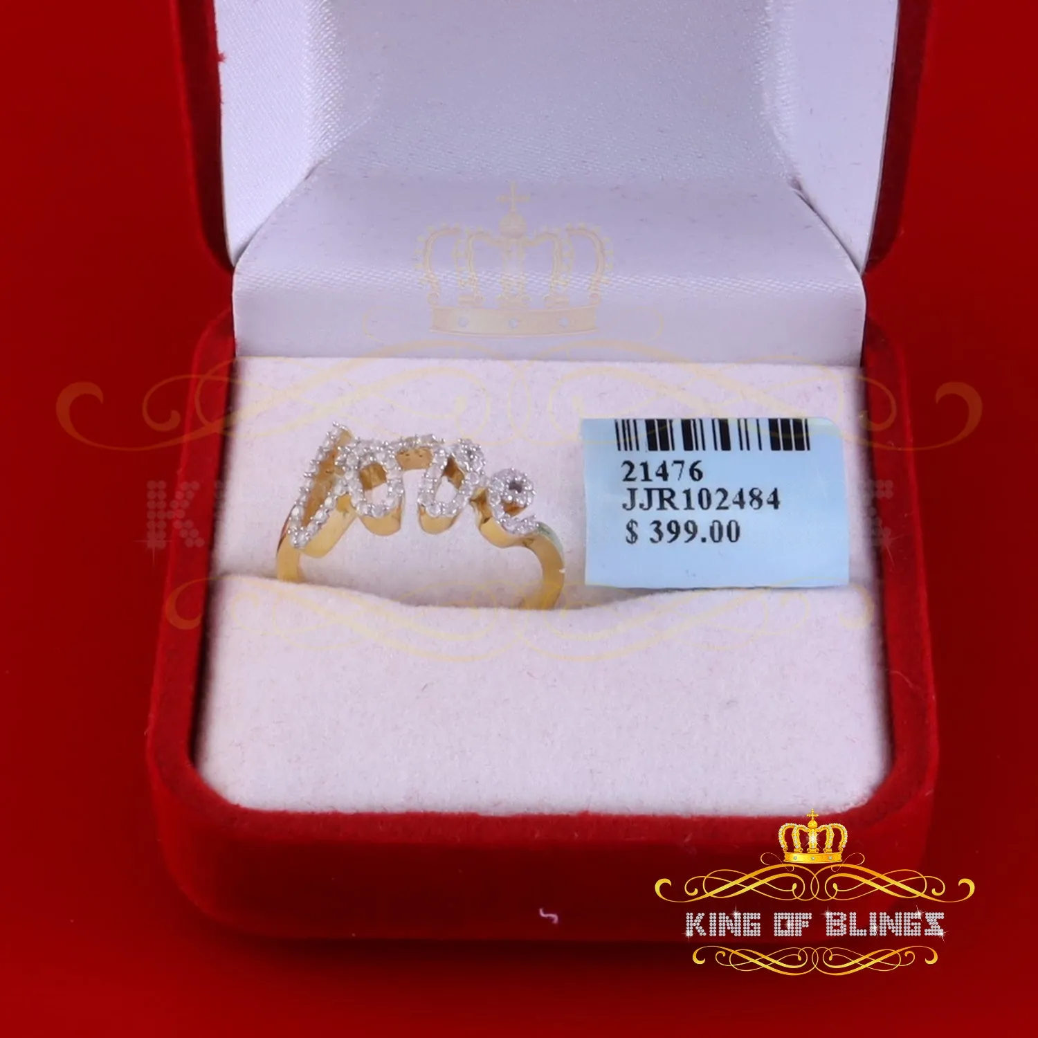 King of Bling's Yellow 925 SterlingSilver 0.33ct VVS 'D' Moissanite 'Love' Rings SZ 7 for Women