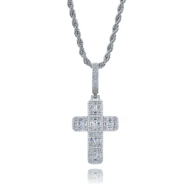 Fashion Cross Cubic Zirconia Hip-Hop Pendant Necklace