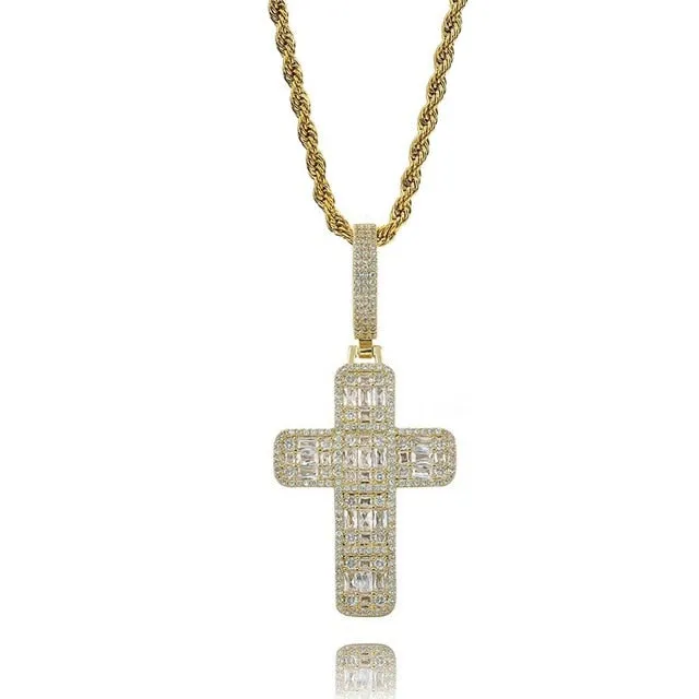 Fashion Cross Cubic Zirconia Hip-Hop Pendant Necklace