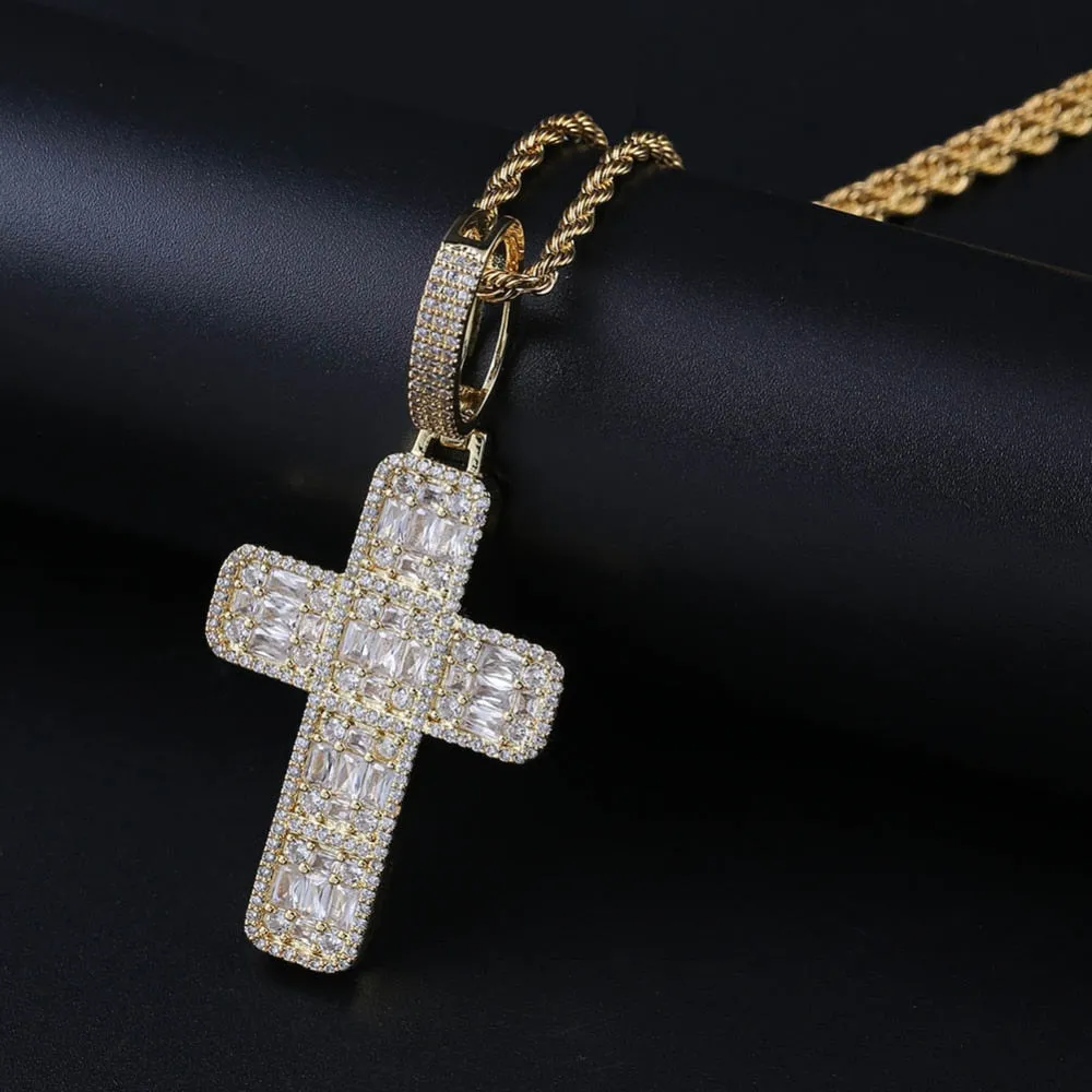 Fashion Cross Cubic Zirconia Hip-Hop Pendant Necklace