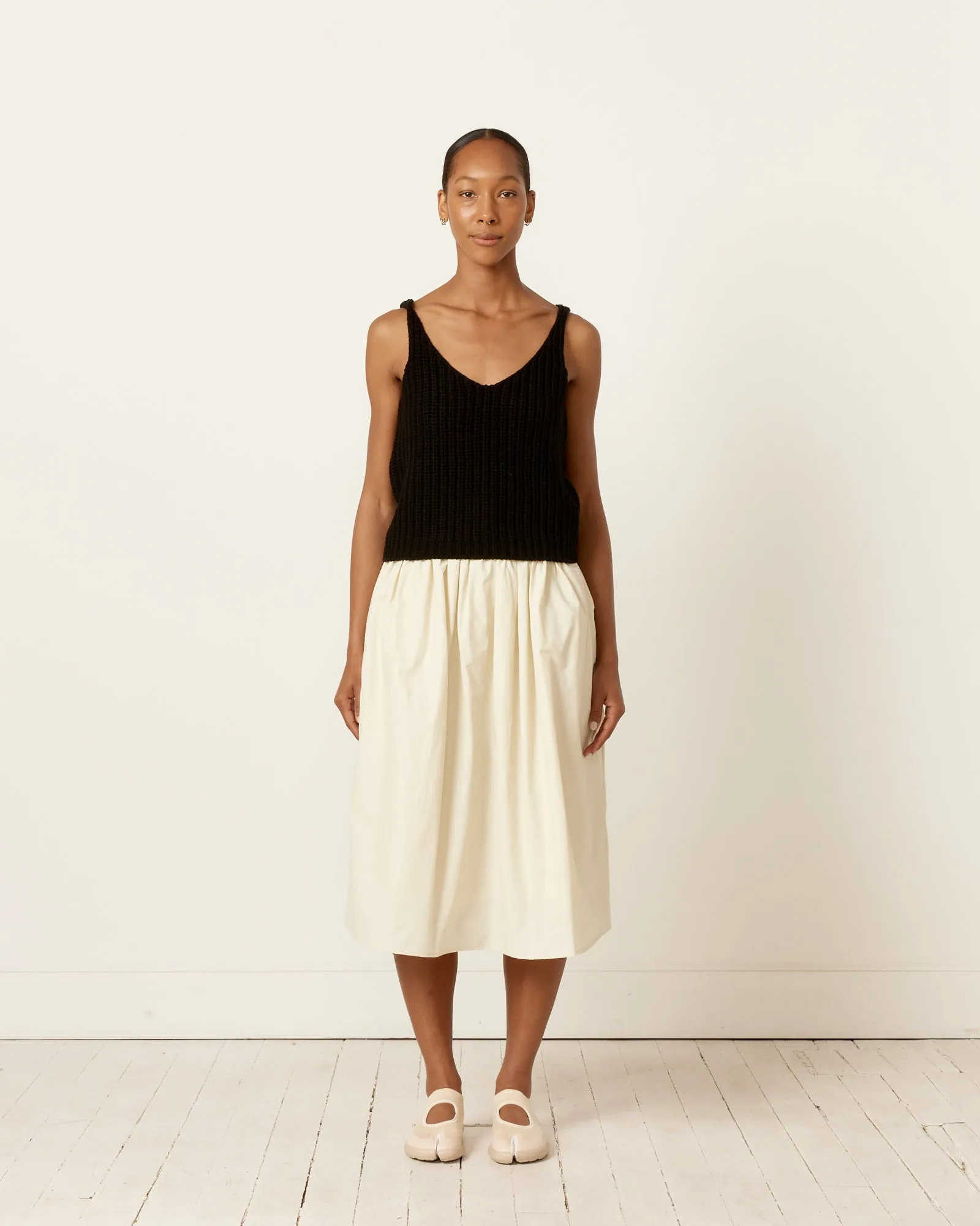 Gathered Midi Skirt in Cream