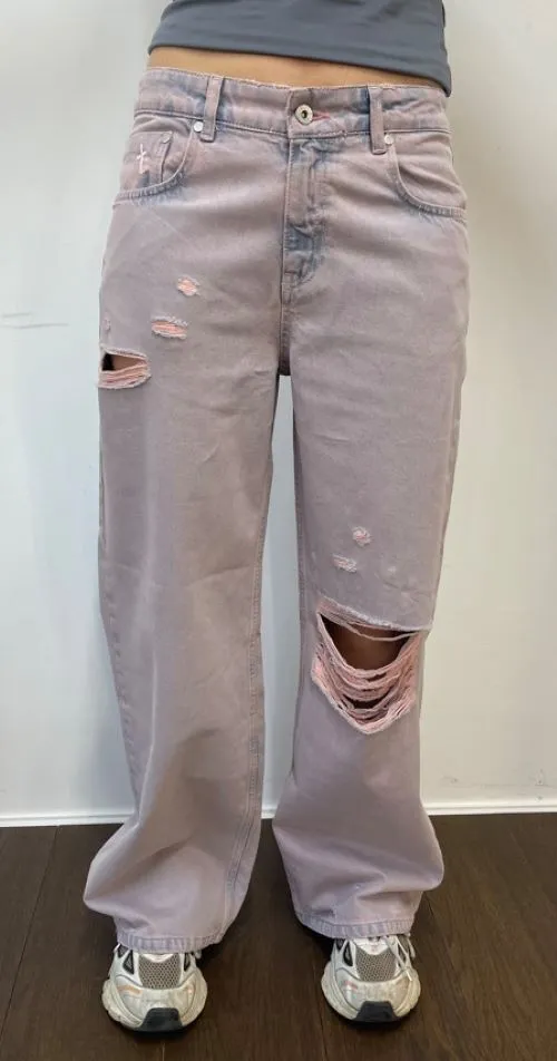 The Ragged Priest Pink Wash Distressed Release Jeans