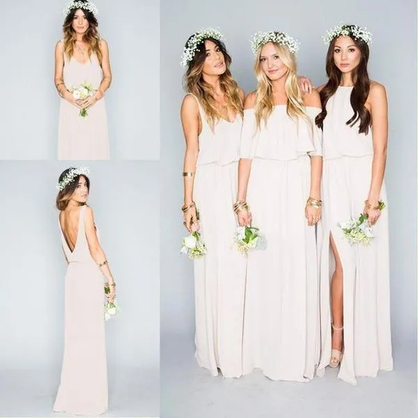 Chiffon Cheap Long Pretty Young Mint Mismatched Side Split Bridesmaid Dresses