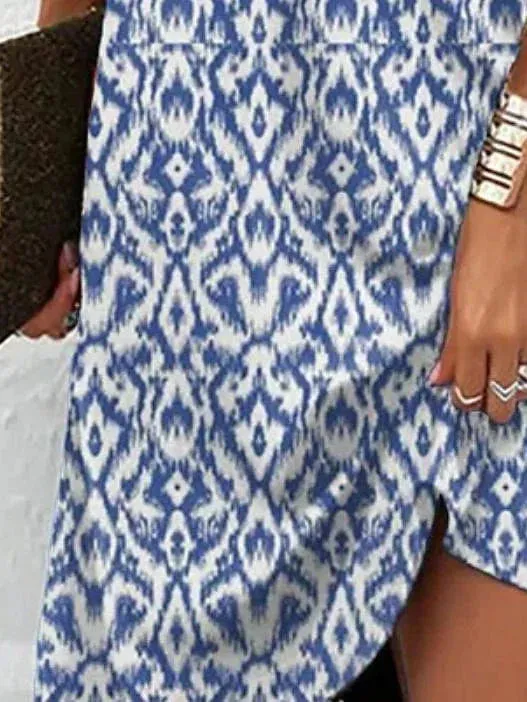 Blue Ombre Marble Print Halter Neck Mini Dress