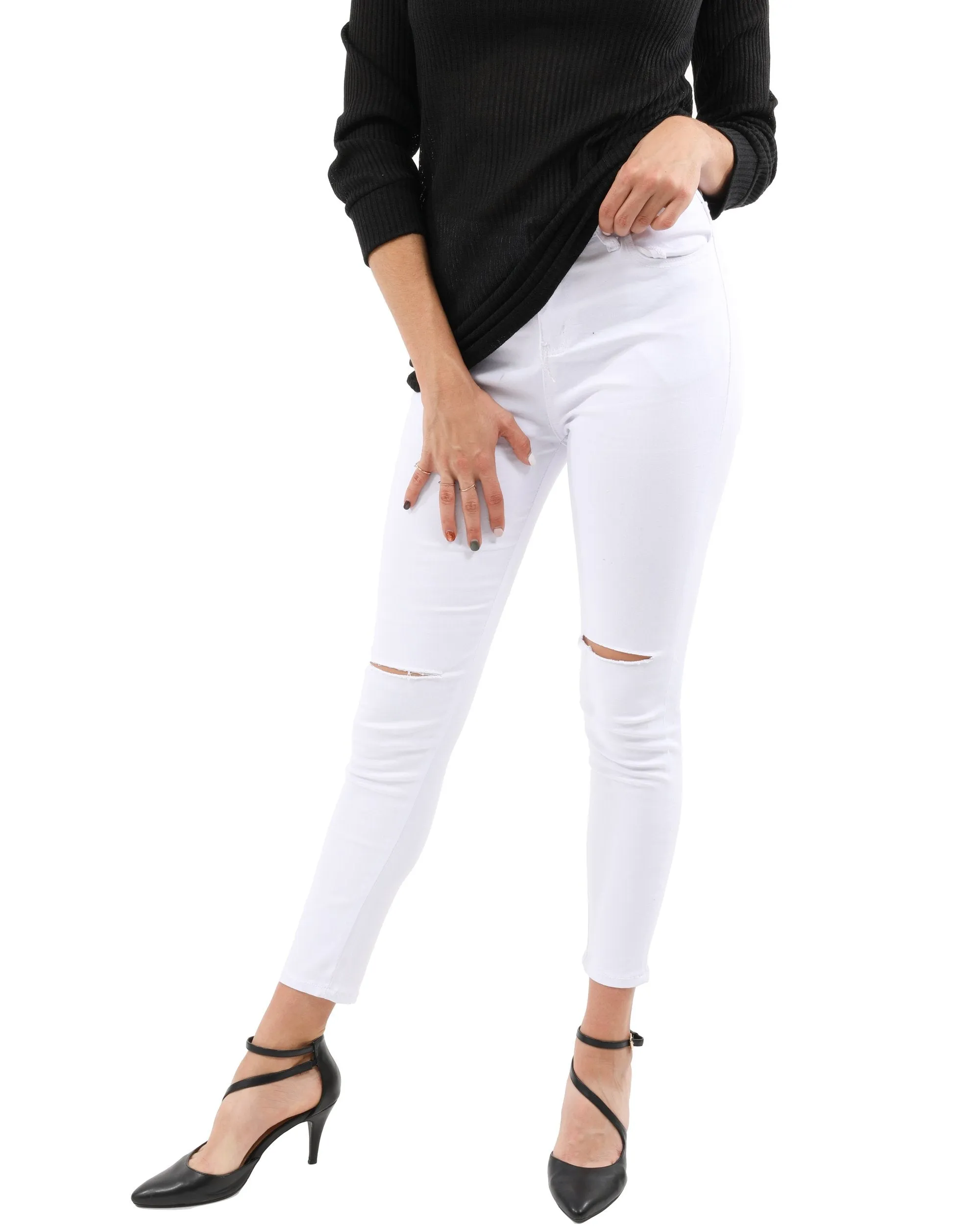 Martin White Slit Knee Denim Jeans