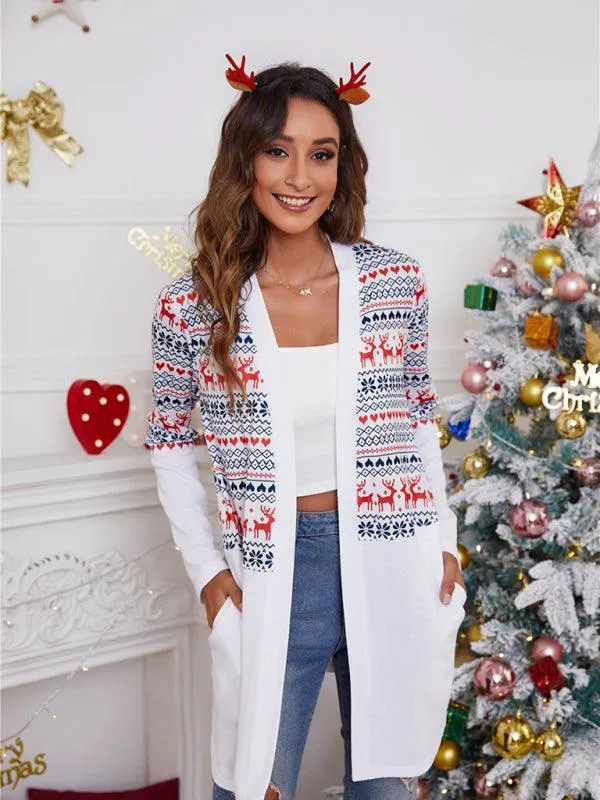 Christmas Print Casual  Women Cardigan Sweater