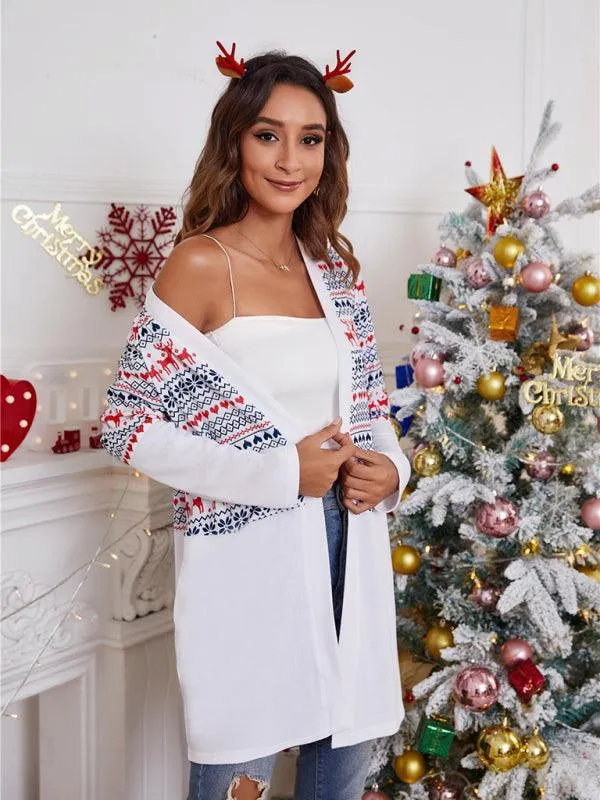 Christmas Print Casual  Women Cardigan Sweater