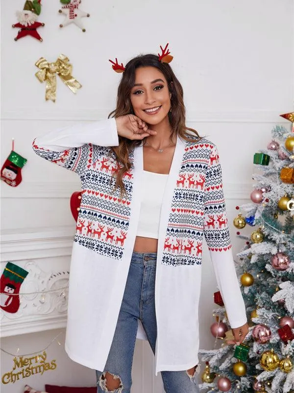 Christmas Print Casual  Women Cardigan Sweater