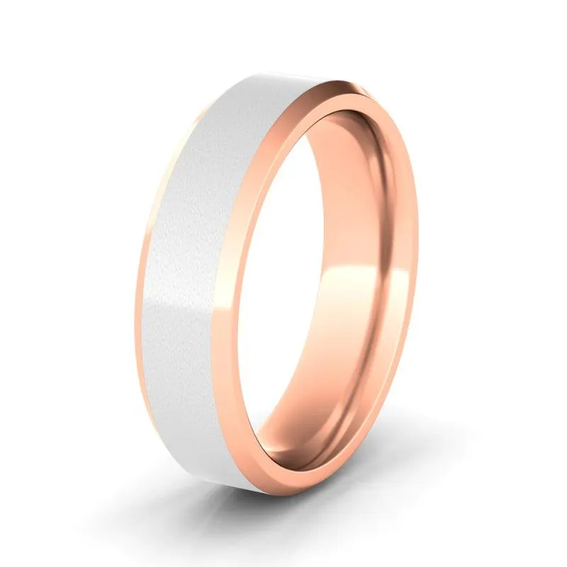 6mm Sand Blast Two Tone & Beveled Men's Wedding Band