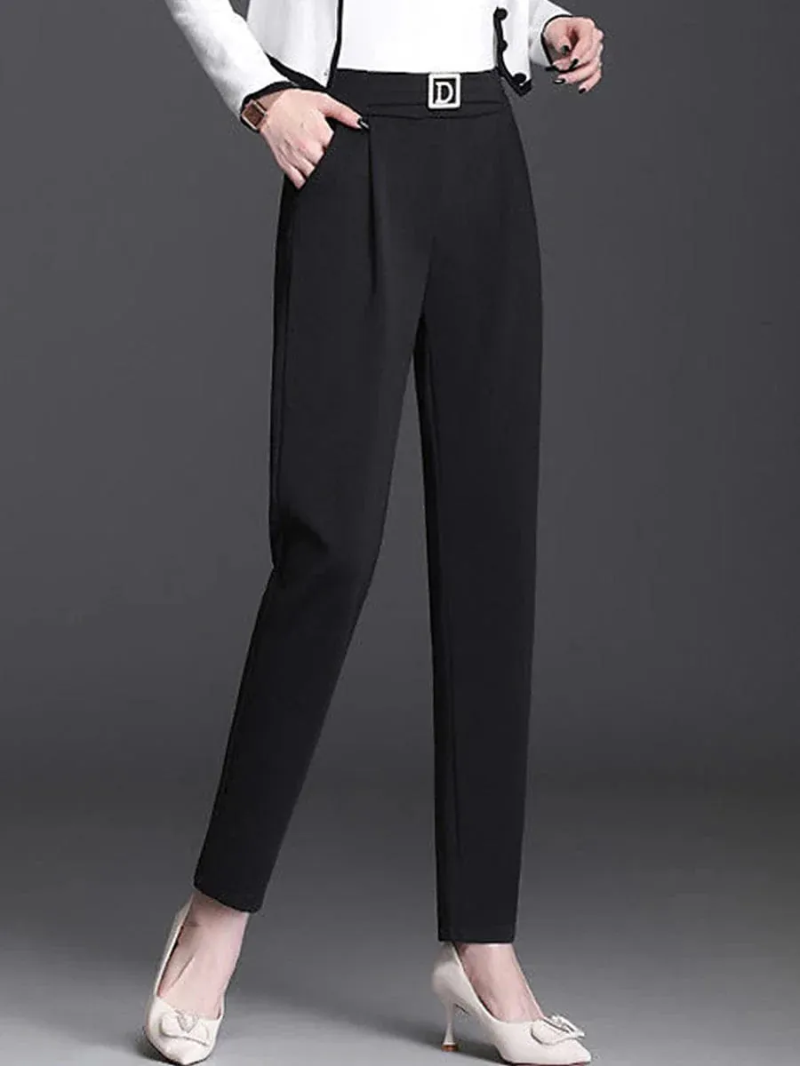 Versatile High Waist Skinny Dress Pants for Women in Black - S M