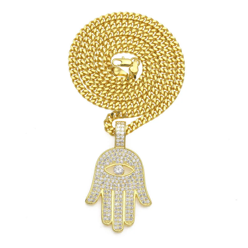 Hand of Fatima Evil Eye Pendant with Diamonds Hiphop Tennis Chain Drake Necklace