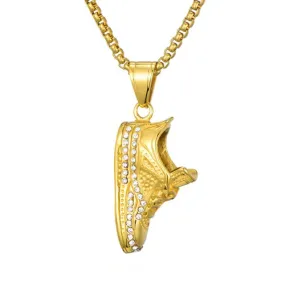 Gemstone-Studded Gold-Plated Shoe Bling 316L Stainless Steel Hip-hop Pendant Necklace