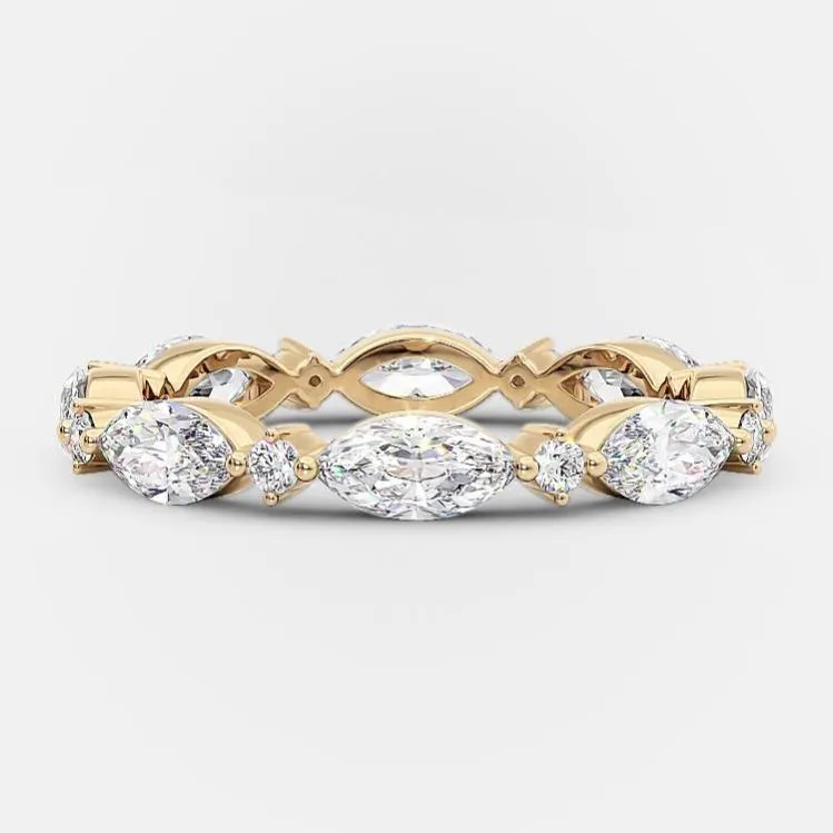 0.50 TCW Marquise & Round Moissanite Multi Stones Wedding Band