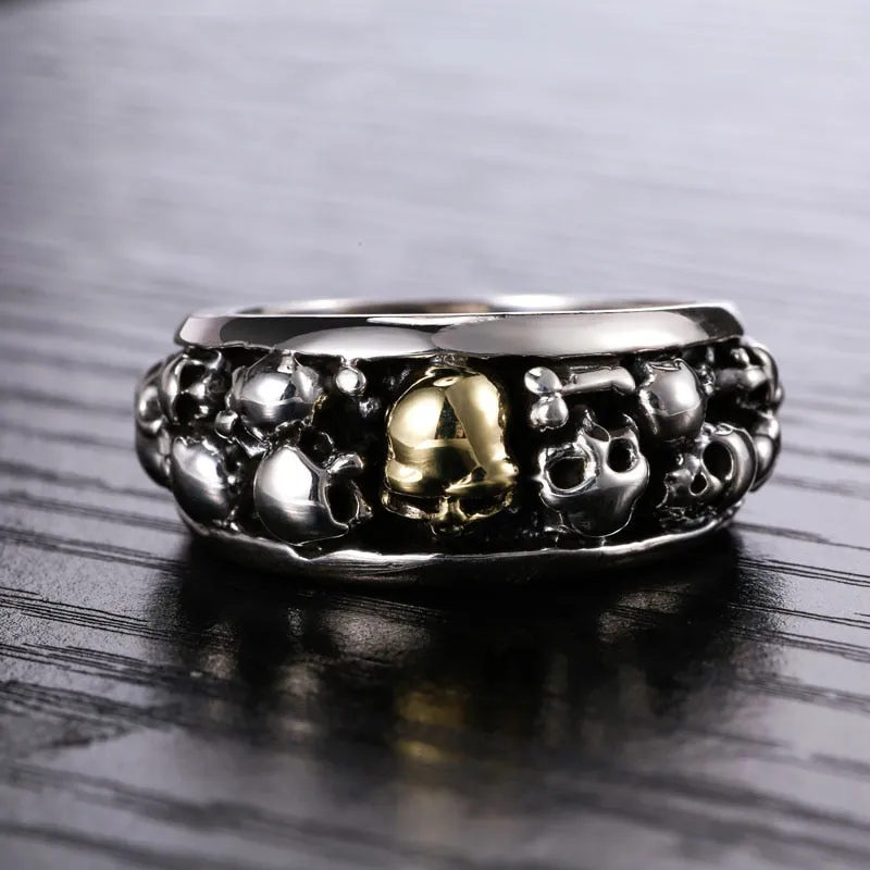 Gothic Silver Skulls 925 Sterling Silver Vintage Cool Punk Style Ring